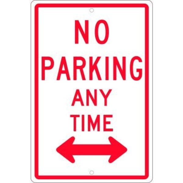 National Marker Co NMC Traffic Sign, No Parking Any Time With Double Arrow, 18in X 12in, White TM016H